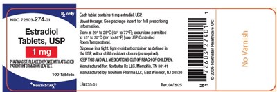 Estradiol Tablets Usp 1mg 100 Ndc72603-274-01 (Estradiol Tablets Usp 1mg 100)
